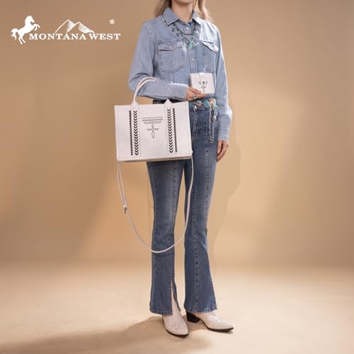Image of Montana West Longhorn Whipstitch Western Top Handle Tote Bag with Card Wallet Set