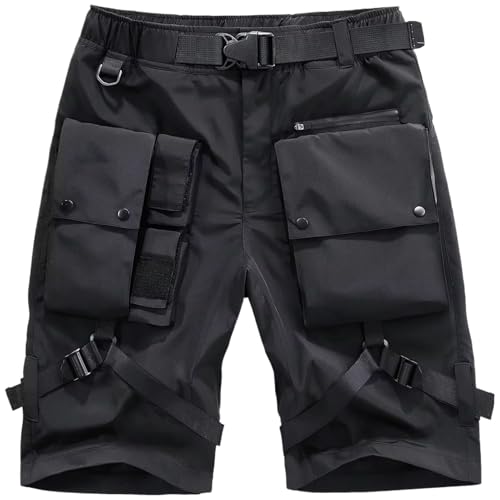 Short tactique noir homme multi-poches genou style hip hop cargo