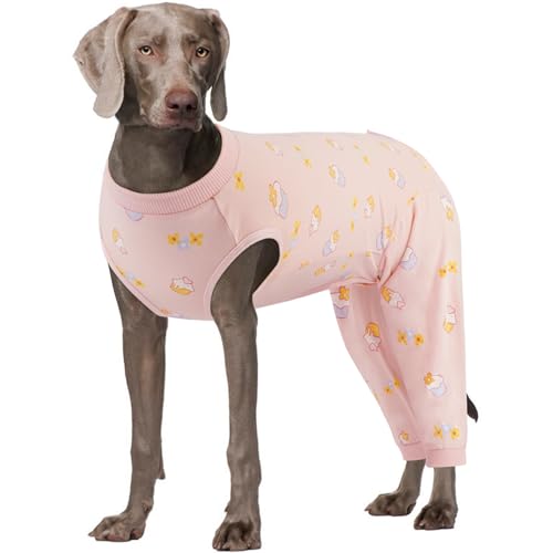 Image of Kuoser Dog Recovery Suit with Anti Licking Rear Leg Sleeve, PinkCake 3XL | Abdominal Dog Surgical Suit with Pants Cover Protect Wounds, Dogs Elbow Protector Soft Pet Surgery Onesie Cone Alternative