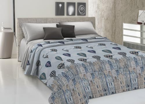 CapitanCasa Colcha de piqué ligera para verano, 100% algodón, fabricada en Italia, fantasía volar para cama de matrimonio, azul