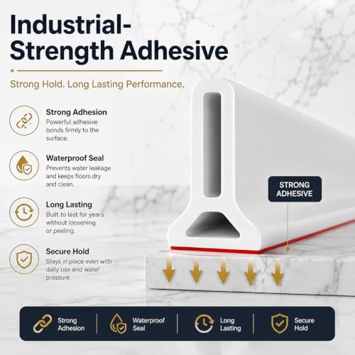 Image of 2M Shower Water Barrier 5cm, Silicone Water Dam & Shower Threshold Strip, Self Adhesive Water Stopper with Glue for Bathroom Floor, Shower, Bathtub & Kitchen Sink