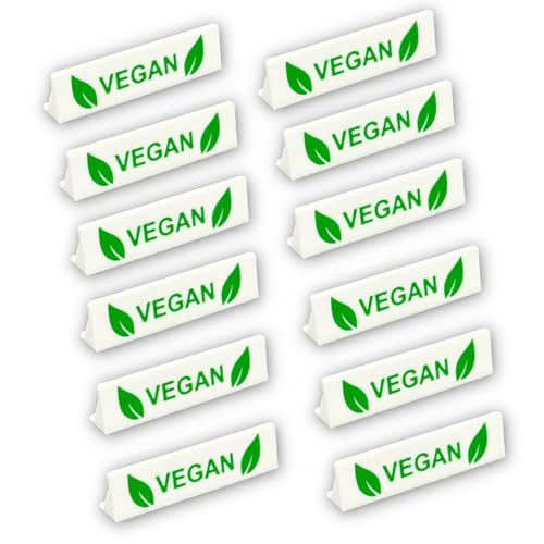 Kumetic Expositor de mesa vegano – 12 unidades, plástico impreso en 3D, apto para lavavajillas, 70 x 18 mm, placa de mesa (pequeño-vegano)