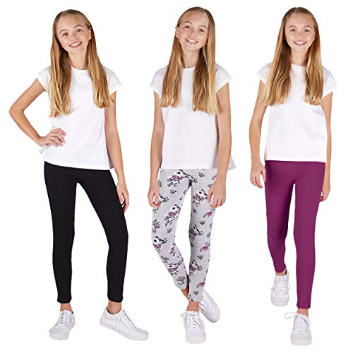 Lee 3 Pack Leggings for Girls | A Stylish Mix of Solid Color or Prints, Super Soft Pull on Leggings for All Day Comfort | Size 10