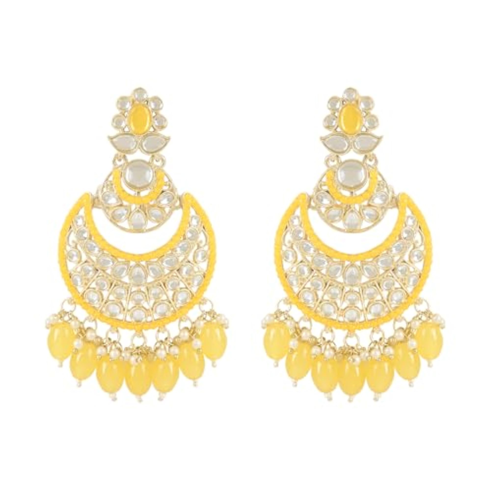 Women's 18K Gold Plated Handcrafted Pearl Kundan Chandbali Earrings