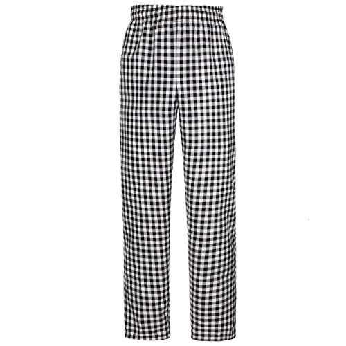 JXH Chef Uniforms men's black and white checkered chef pants with elastic waist,Black/White,US:L