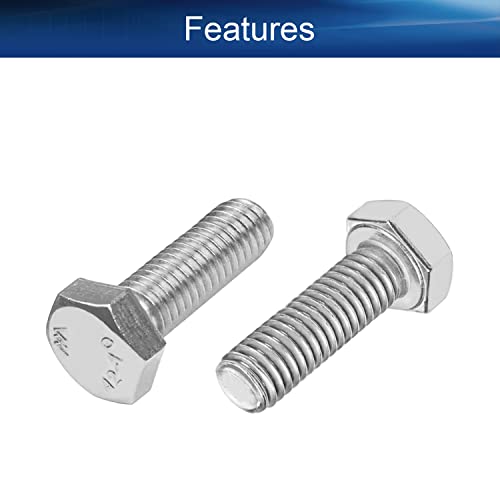 Image of Bettomshin 10Pcs M8 x 25mm Hex Bolts, 304 Stainless Steel 1.25mm Thread Pitch Fully Threaded Metric Hex Head Screw Bolts, Hexagon Screw Bolt, Hex Tap Bolts, Silver (Overall Size 30.45x13x13mm)