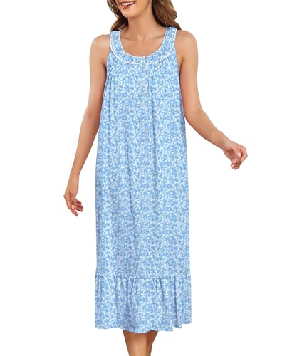 Image of IZZY + TOBY 100% Cotton Nightgowns for Women Soft Ladies Gowns Sleepwear Long Sleeveless Nightgown