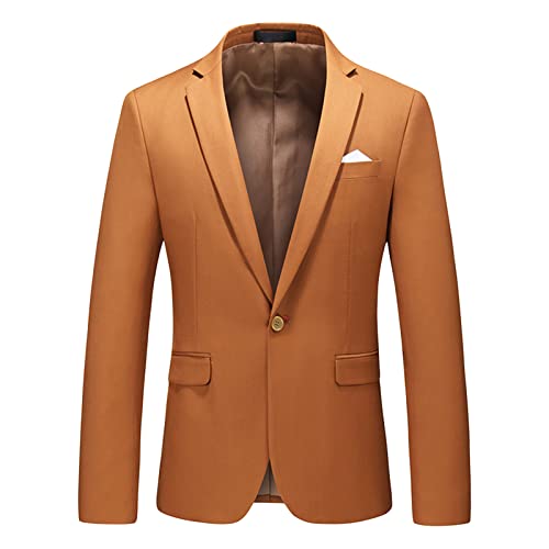 Men's Slim Fit Double Breasted Jacket Slim Fit Business Daily Prom Blazer Peak Lapel Groom Wedding Party Suit Coat (Caramel,3X-Large)