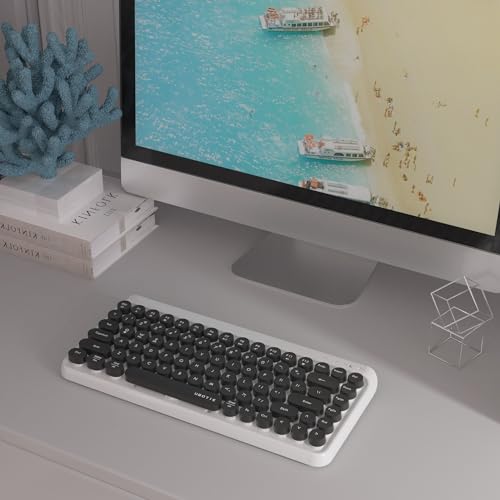 Image of UBOTIE Portable Bluetooth Colorful Computer Keyboards, Wireless Mini Compact Retro Typewriter Flexible 84Keys Design Keyboard (Black-White)