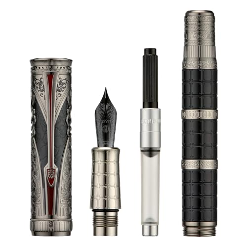 Hongdian D5X Fountain Pen Extra Fine Nib Black Color, Qin Dynasty Retro Chinese Totem Engraving Smooth Writing Pen with  - Additional View