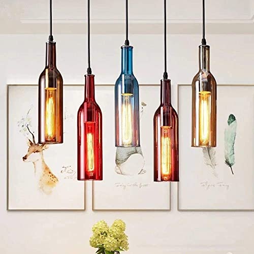5-Lumière Créative Bouteille De Vin En Verre Coloré Pendentif Lumière Personnalité Restaurant Suspension Luminaire Loft Industriel Café Bar Plafond Luminaires...