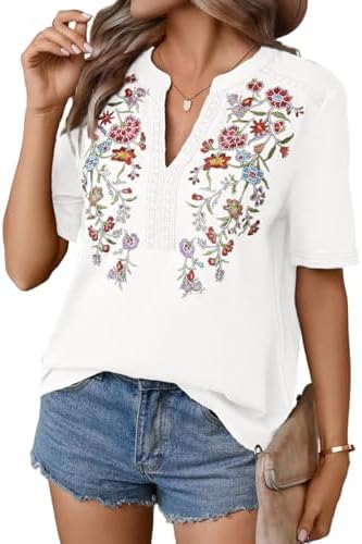 Mexican Shirts for Women Embroidered Tops Traditional Summer Blou...