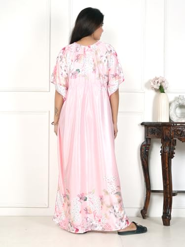 Image of Women's Printed Satin Blend Kaftan Nighty /Nightgown /Nightwear /Maxi WSR-185