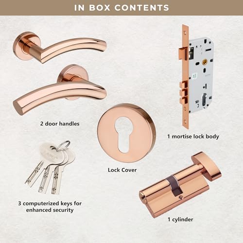 Image of LAPO Mortise Lock Set for Main Door | 50x85mm Lock Body | 70mm Cylinder | Fits 30-50mm Door Range | 3 Brass Keys | Rose Gold Finish | Reversible Fit | Easy Mount Setup | 3 Years Warranty | CMH-5T