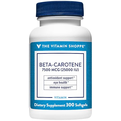 The Vitamin Shoppe Beta-Carotene 25000IU Vitamin A - Antioxidant Vision & Immune | Pro-Vitamin A Carotenoid | 300 Softgels | Eye Health