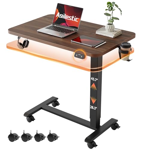 Image of Agilestic Electric Standing Desk, 26 x 16 Inches Height Adjustable Desk, Sit Stand up for Work Office Home, Ergonomic Rising Computer Table with with Wheels, Dark Walnut