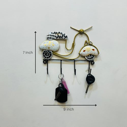 Image of PEDEX - Hand Painted Metal Scooter Key Holders with 4 Hooks Decorative Multicolor Wall Hangers for Keys & Home Decor | Ideal for Entryway, Office & Living Room (9x7 Inch)