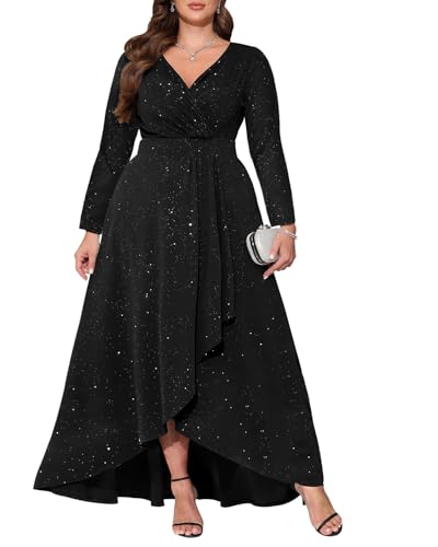 Pinup Fashion Plus Size Long Sleeves Formal Gowns and Evening Dress Black Fall Wedding Guest Gala...