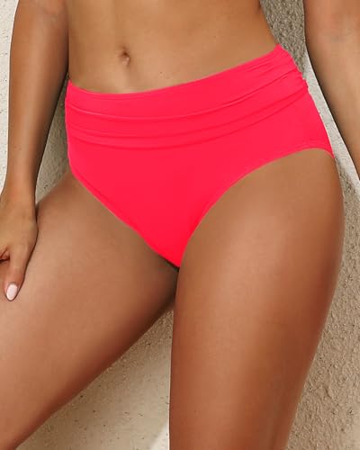 Image of Tempt Me Women Mid Rise Bikini Bottoms Full Coverage Swimsuit Ruched Scrunch Swim Bottom
