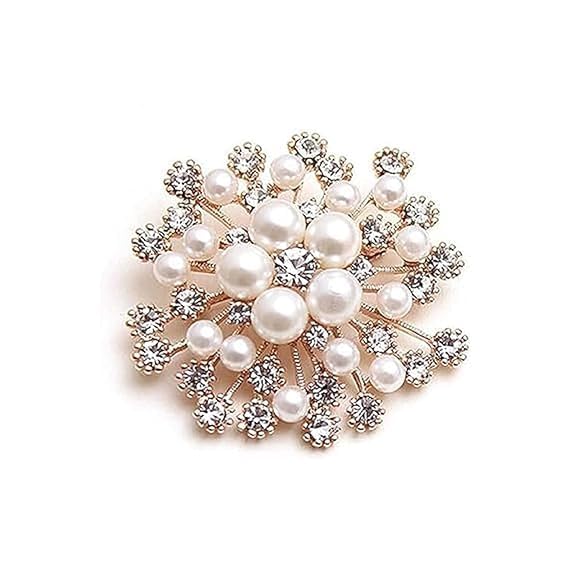 starflyer Elegant Pearl & Crystal Flower Brooch Pin for Women | Luxury Rhinestone Wedding Brooch for Saree, Dress, Shawl, Scarf, Party & Engagement Jewelry.-picture-13