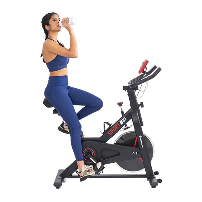 Image of Burnlab Core Spin Spin Bike| 6 kg Heavy-duty Flywheel | LED Screen Display | Pulse Sensor |2Pc Crank | Silent Belt Drive System | Bottle Holder | Anti-slip Pedals and Comfortable Seat | Max User Weight 120kg | Home Workout & Cardio| DIY Installation (Black and Red)