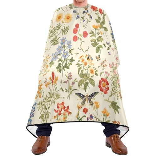 Kigai Colorful Flowers Hair Cutting Cape for Men & Women Waterproof Barber Cape Professional Hairdressing Salon Styling Apron with Adjustable Closure Snap