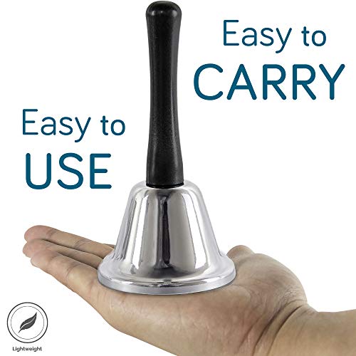 [2 Pack] Silver Steel Call Bells With Handle - Hand Bell Ring, Bed Alarm Elderly Assistance, School Teacher Classroom Doorbell, Office Reception Desk Restaurant Counter Tea Table Ringer Instrument #TOP4