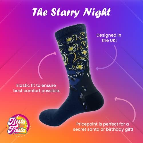 4 Pairs Novelty Artist Art Socks Famous Paintings Novelty Cotton Fun Joke Gift for Him or Her | Secret Santa Present | Mens Womens One Size