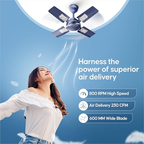 Image of LONGWAY Creta P1 600 mm /24 inch Ultra High Speed 4 Blade Anti-Dust Decorative Star Rated Ceiling Fan 2 Years Warranty (Silver Blue, Pack of 1)