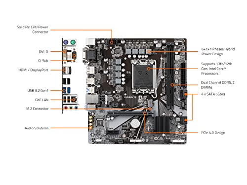 GIGABYTE H610M S2H (H610/Intel/LGA 1700/Micro ATX/DDR5/Single M.2/PCIe 4.0/USB 3.2 Gen1/Realtek GbE LAN/scheda madre) - Scheda madre - Immagine 5