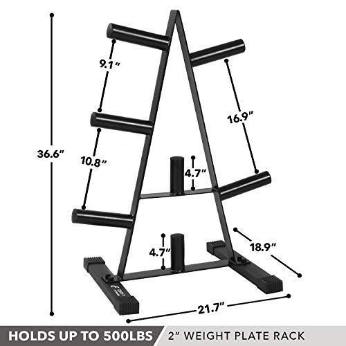 Olympic Weight Plate Rack, Holds up to 500lb of 2” Weights by D1F Black Weight Holder Tree