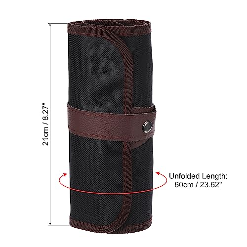 Image of PATIKIL Handmade 48 Slots Roll Up Pencil Case, Oxford Cloth Pencil Wrap Pouch Pen Holder Organizer for Artist Drawing Coloring Sketching, Brown /Black
