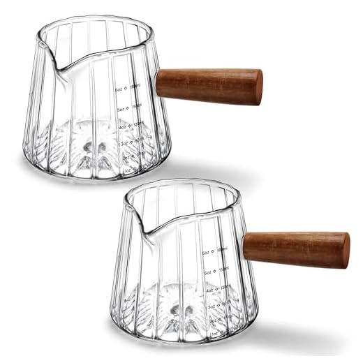 2 PCS Espresso Measuring Cup 6 Oz, Espresso Glass Cups with Wood Handle, Milk Frothing Cup, Espresso Cup for Coffee, Milk, Tea or Maple Syrup Serving