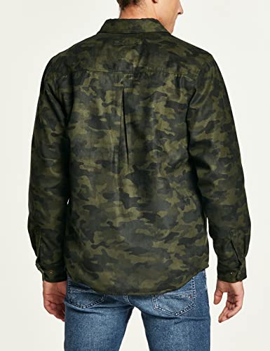 Cqr Men's Flannel Lined Shirt Jackets, Long Sleeved Rugged Plaid Cotton Brushed Suede Shirt Jacket, Flannel Print Lined Camo Olive, Large #TOP2
