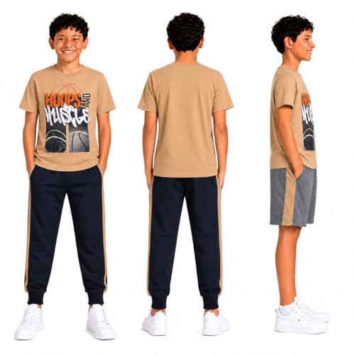 Image of Pro Athlete Boys Pants Set - 3 Piece Active Short Sleeve Graphic Tees Athletic Shorts and Jogger Sweatpants for Boys