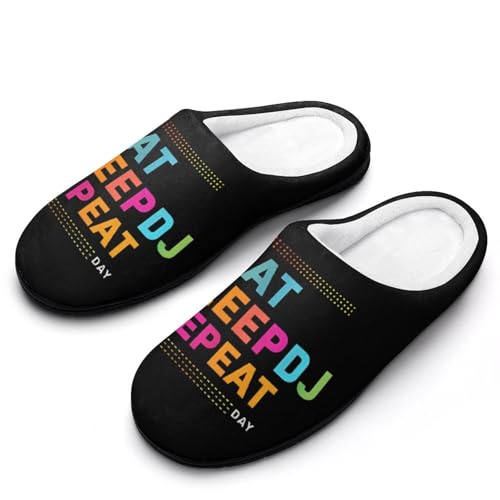 Eat Sleep Dj Repeat Cotton Slipper for Adult Men House Warm Shoes Slip On Memory Foam for Indoor Outdoor