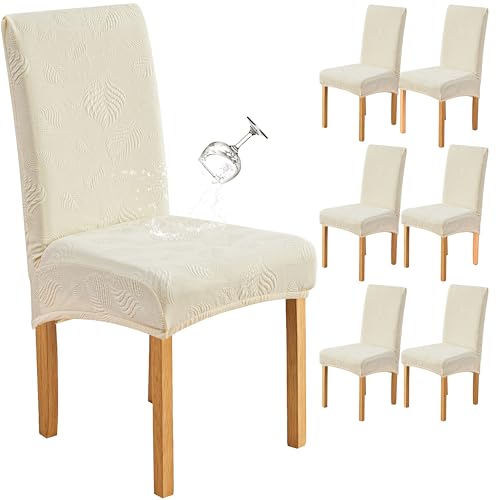 Image of Genina Waterproof Dining Chair Cover Set of 6,Kitchen Chair Cover,Beige