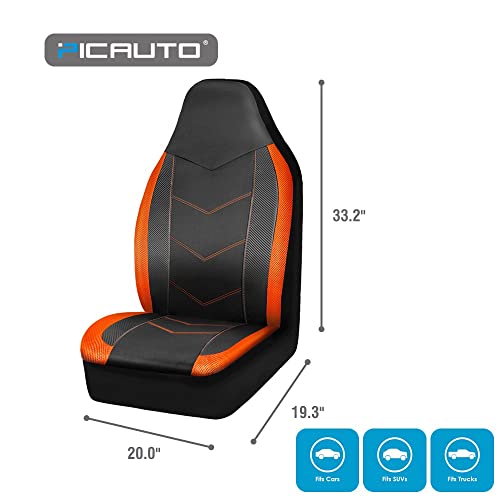 Pic Auto High Back Front Car Seat Covers - Sports Carbon Fiber Mesh Design, Universal Fit, Airbag Compatible (Orange) #TOP5
