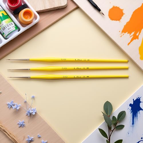 Image of Like it Short Liner Premium Series /Small Professional Miniature Paint Brushes Set of 4 Size 4 /0, 5 /0, 6 /0 and 7 /0 (Parrot Green Short Liner) Includes Brush Holder