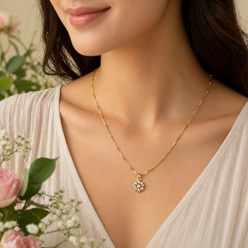 Image of RIDHVEE Anti-Tarnish Gold Plated Pendant Necklace for Women & Girls | Skin Friendly Lightweight Fashion Jewellery | Elegant Minimalist Chain Necklace & Gifting
