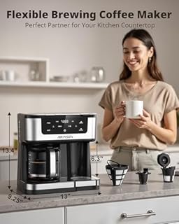 AIRMSEN 12-Cup Programmable Dual Coffee Maker – Single Serve Machine for K-Cup Pods & Ground, 1000W Fast Brew, Delay Start, 2H Keep Warm, Touchscreen, 60oz Tank, Glass Carafe – Home & Office