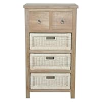 Oakestry Safari Occasional Table with Drawer and Rattan Baskets Solid Teak Accent Storage Table Rustic Living Room Furniture Natural Finish Eco Friendly Handcrafted Organizer Side End Table