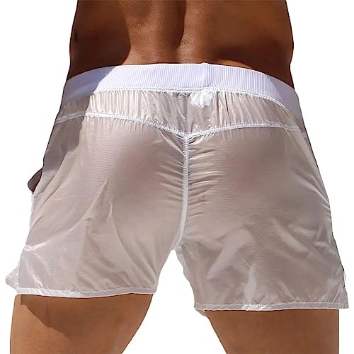Bowanadacles Mens Swim Trunks Elastic Waist See-Through Summer Beach Shorts Low Waist Bathing Suit Swimwear with Pockets3