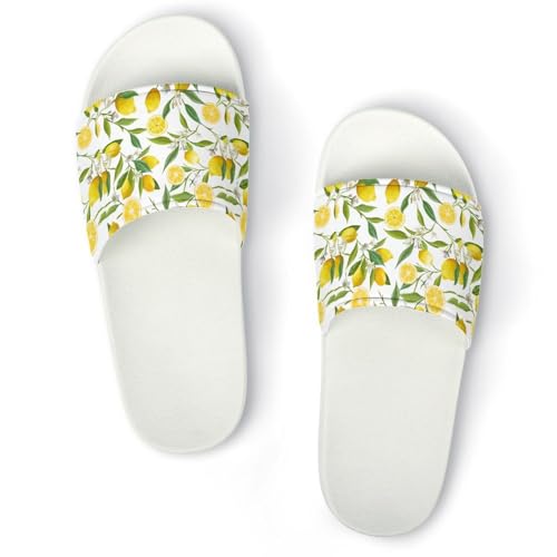 Image of JiuPopular Non-Slip Slippers, Yellow Lemon Sliders for Men And Women, Shower Slides