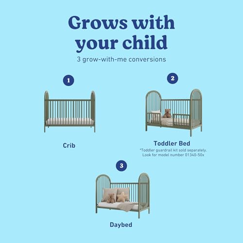 Image of Graco Olivia 3-in-1 Convertible Crib - GREENGUARD Gold Certified, 100% Solid Wood, Fits Standard Baby Crib Mattress, Converts to Toddler Bed and Daybed, 4 Adjustable Mattress Heights (Olive)