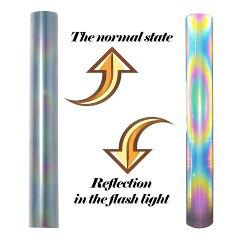 Image of FUNKAKA Heat Transfer Vinyl Reflective Rainbow HTV Roll, 12 inch x 20ft Reflective Iron on Vinyl for All Cutter Machine, Easy to Cut & Weed for Heat Vinyl DIY Design