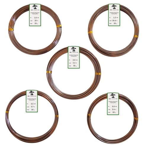 Grow A Bonsai Tree Eloxiertes Aluminium Bonsai Draht 5-Größe Starter Set - 1 0mm 1 5mm 2 0mm 2 5mm 3 0mm (45 Meter Insgesamt) - (5 Größen Braun)