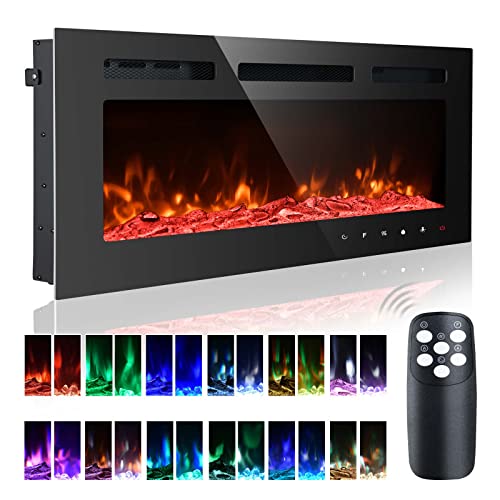 40 Inch Electric Fireplace Inserts, Quiet Wall Mounted Fireplace, Led Fireplace for Living Room, Recessed Electric Fireplace, Linear Fireplace, 750/1500W