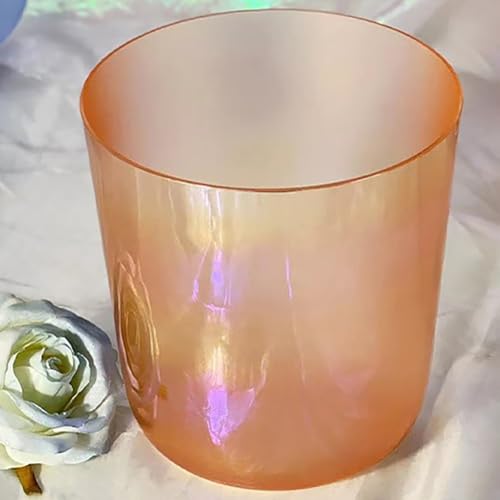 オレンジ色のクリアクリスタルシンギングボウル、スエードマレットとOリング付き、ヨガ瞑想と圧力解放のためのクォーツチャクラサウンドボウル(440Hz,7 inch A Note)