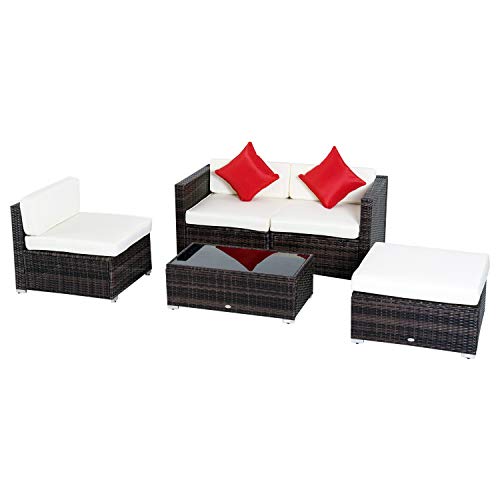 Nishore Conjunto de móveis seccionais de vime em PE para pátio externo, 5 peças